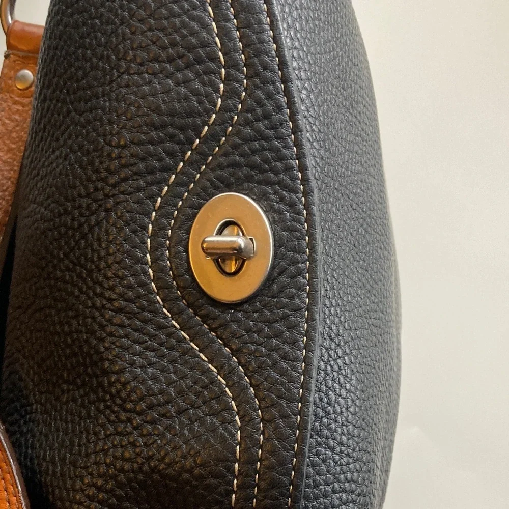 Coach Pebbled Black Leather with Brown Strap Stylish Classy Coach